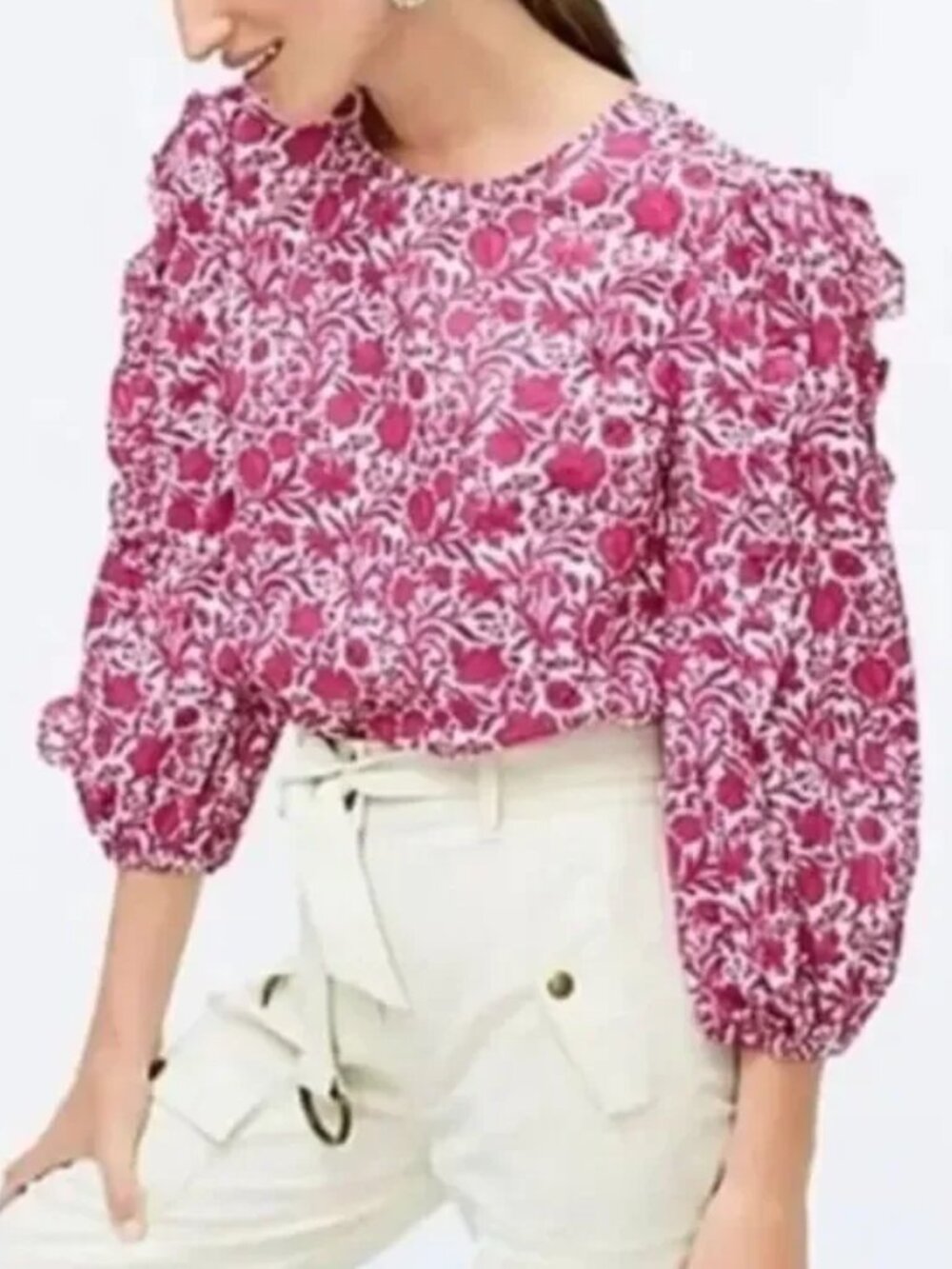J. Crew Floral Liberty Fabric Sambourne Blouse Top Large Ruffle AE844